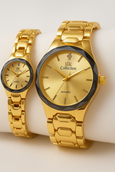 Gold Couple Watch Set Luxury Quartz
